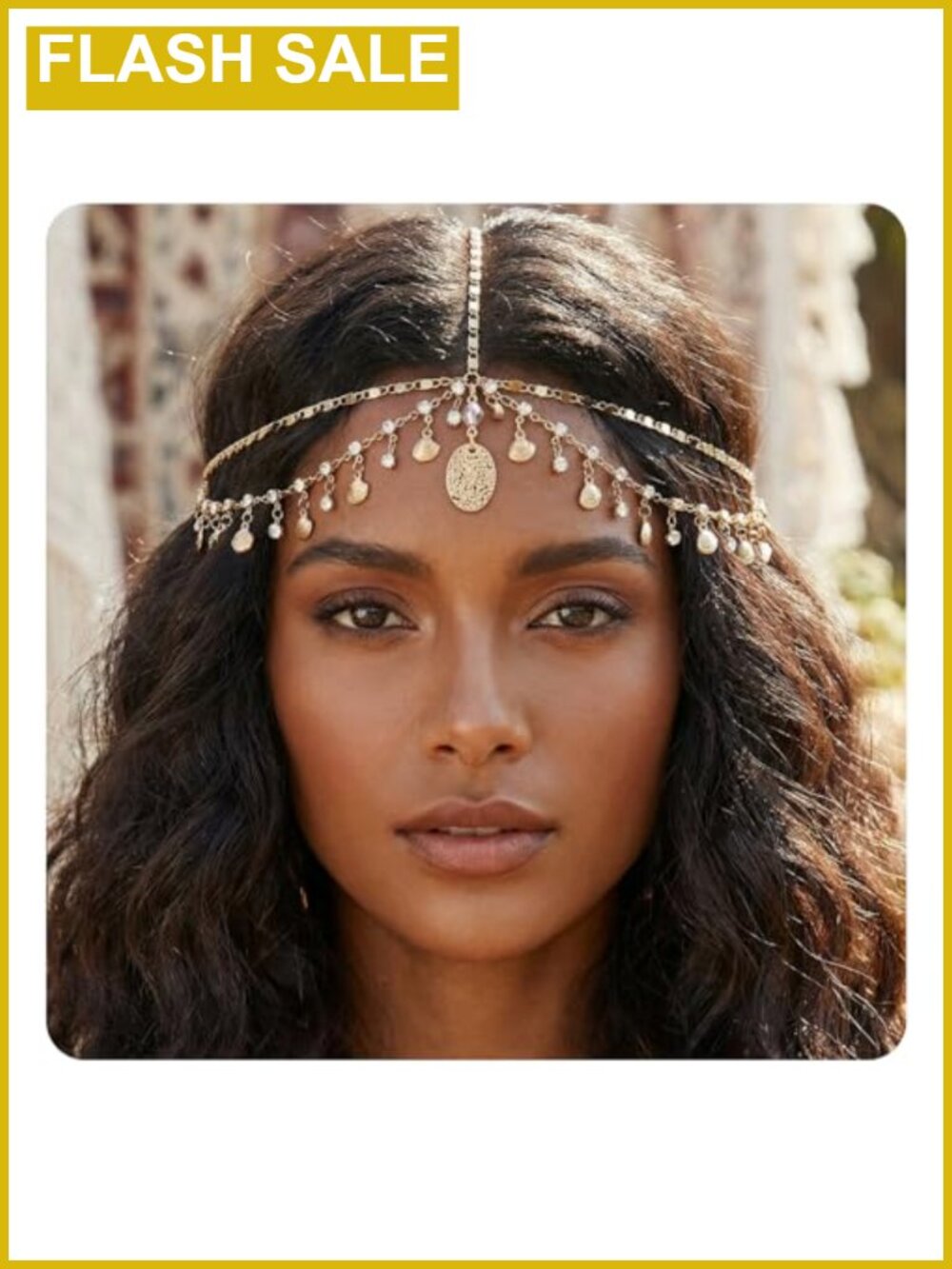 Gold Head Chain with Shells and Rhinestones – Bohemian Egyptian Hair Accessory